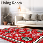 Red White Green Snowflake Winter Rug