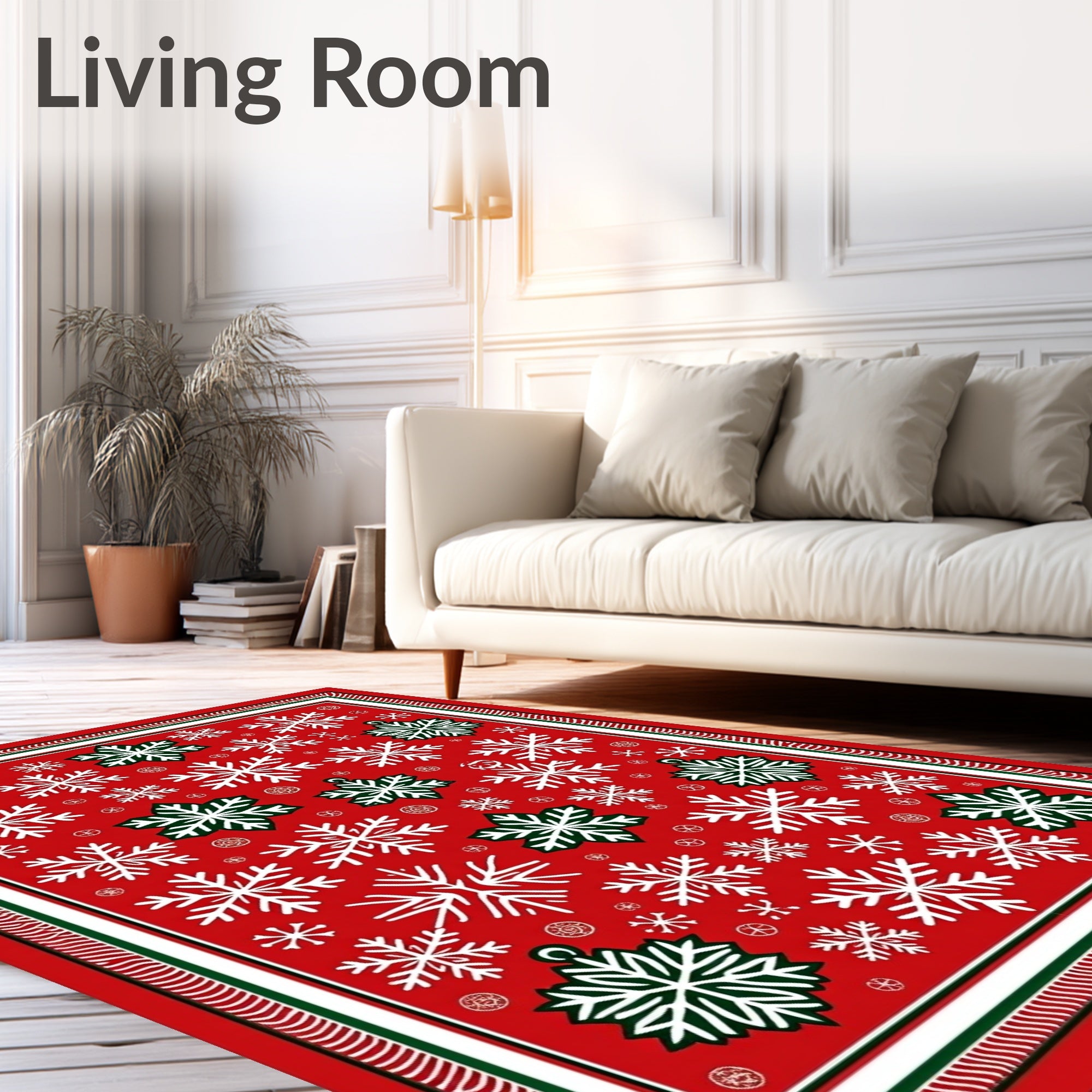 Red White Green Snowflake Winter Rug