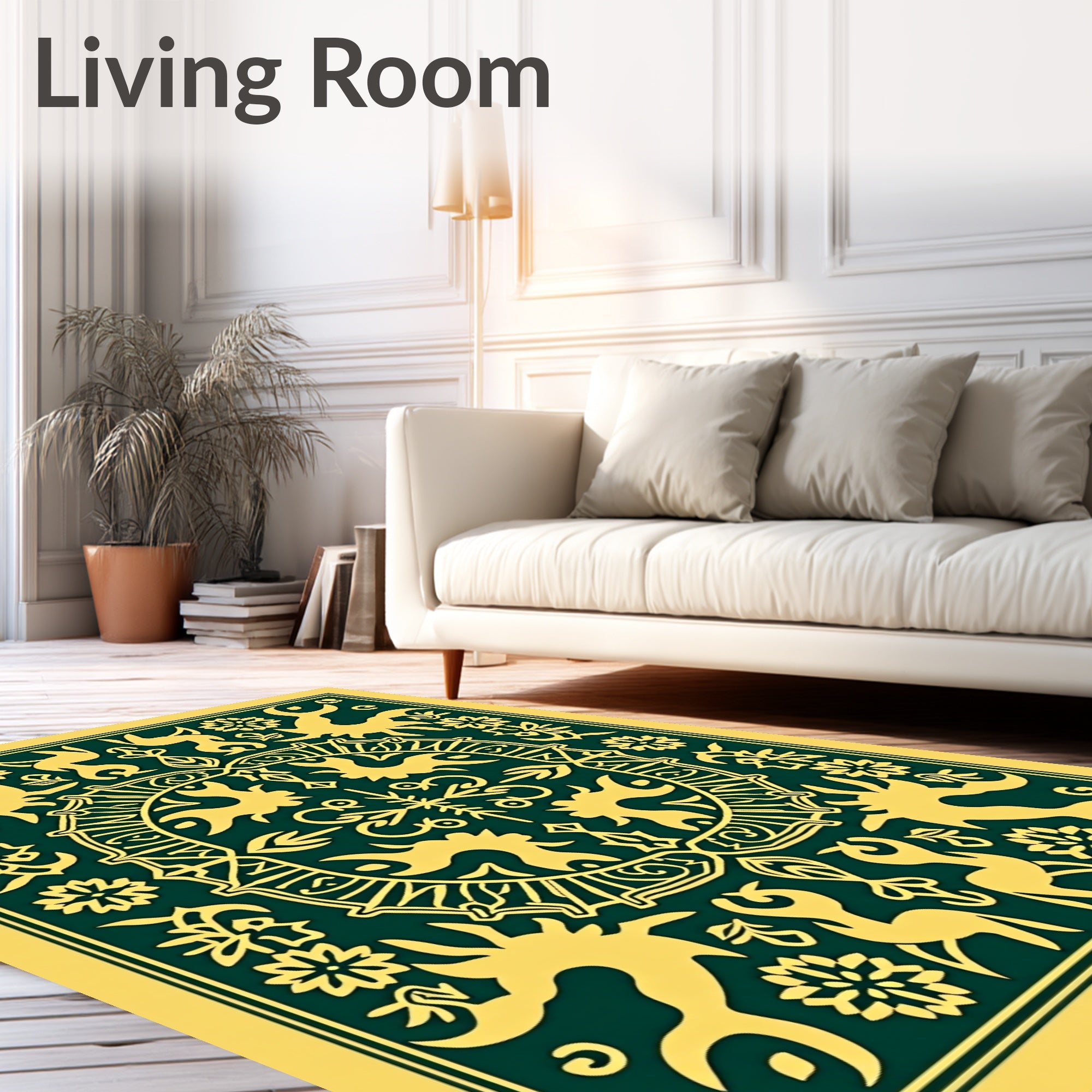 Emerald Yellow Folk Art Medallion Rug
