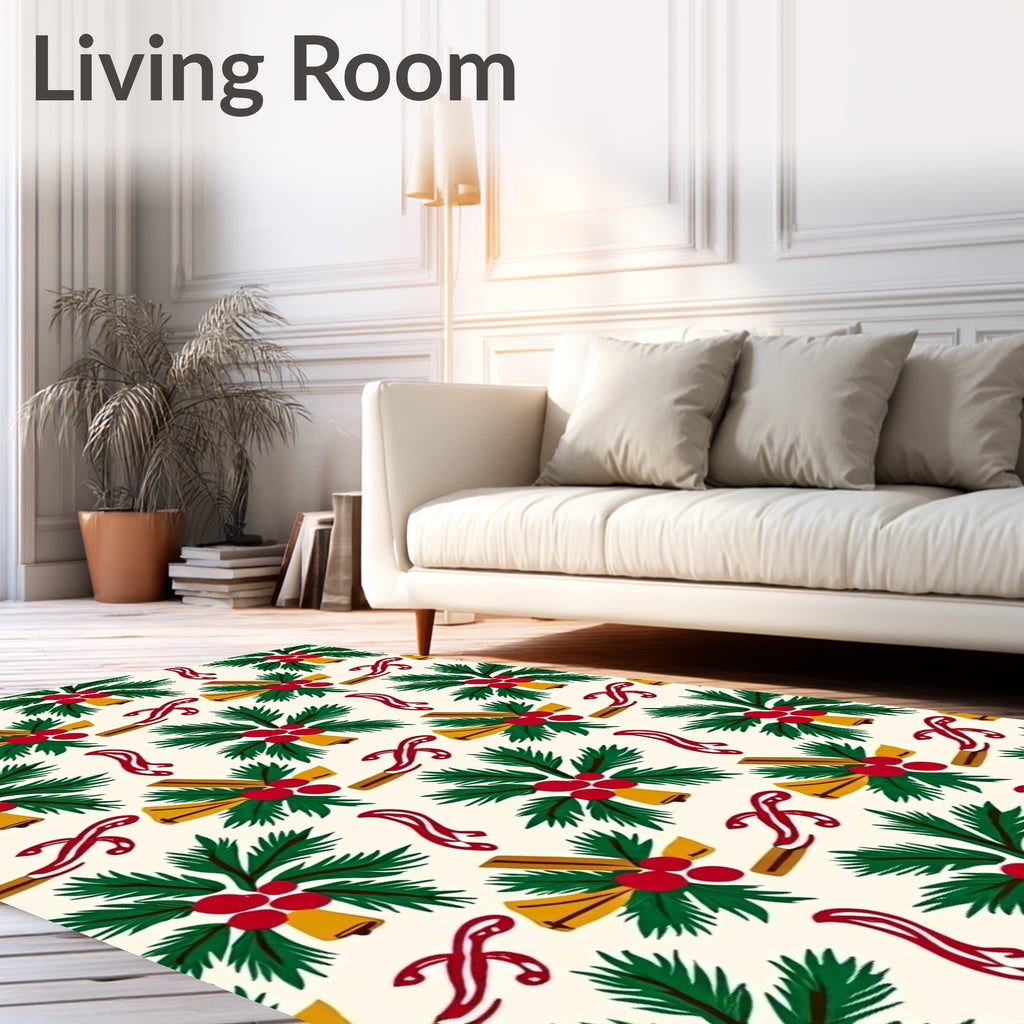Festive Holly Berry Bells Cinnamon Ribbon Rug