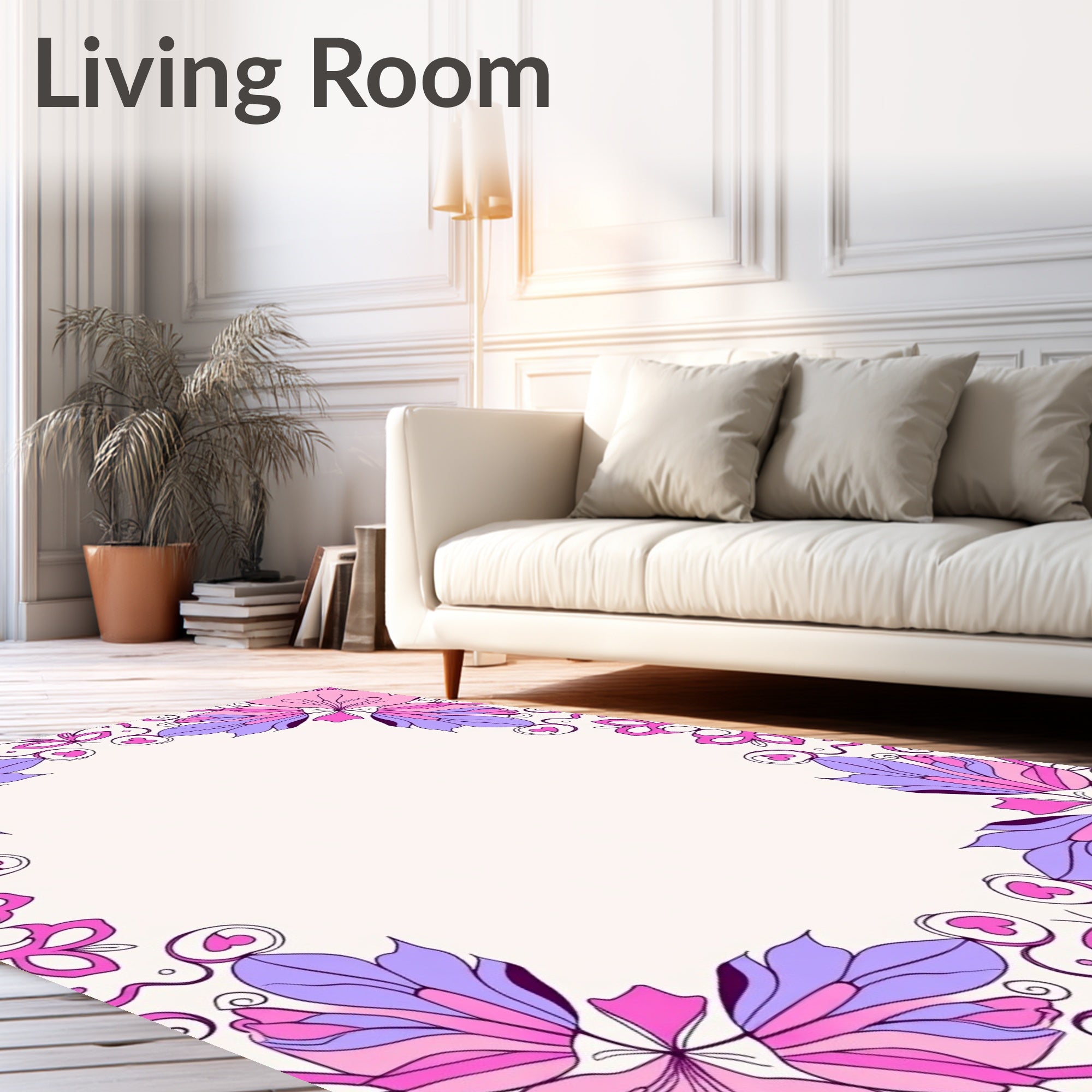 Whimsical Pink Purple Floral Corner Rug