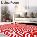 Bold Red Swirl Line Art Rug