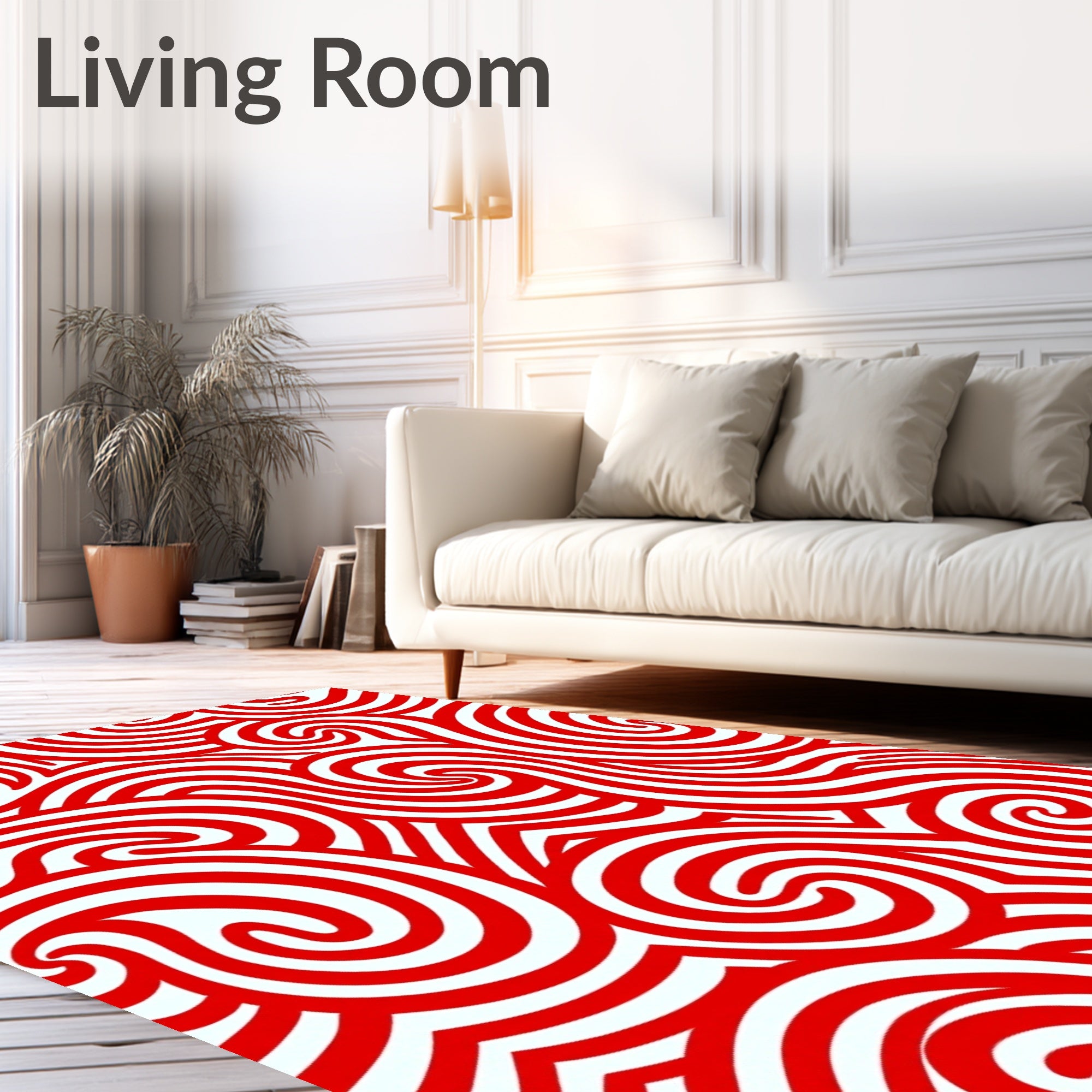 Bold Red Swirl Line Art Rug