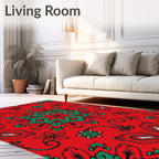 Crimson Green Starburst Floral Swirls Rug