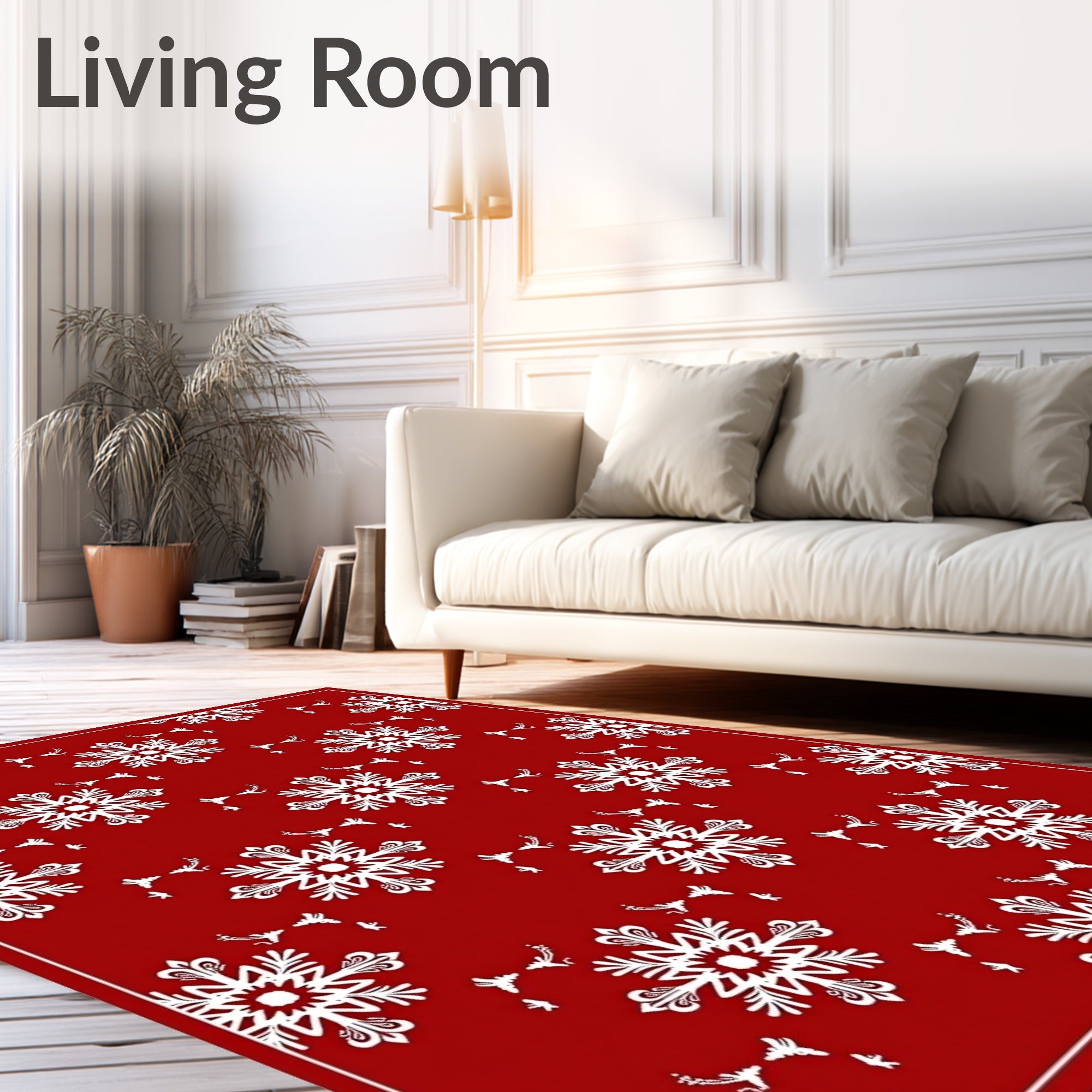 Red White Snowflake Holiday Charm Rug