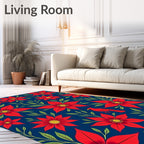 Crimson Cardinal Poinsettia Floral Arrangement Rug
