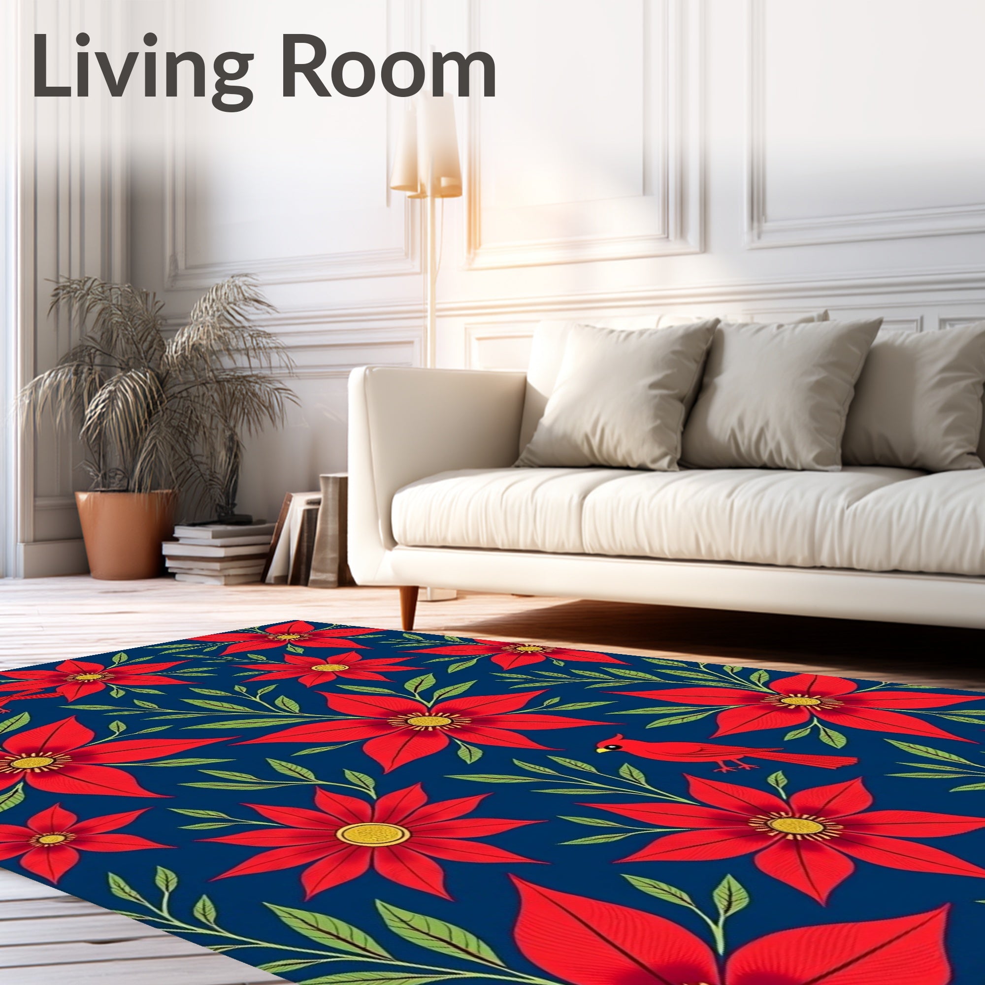 Crimson Cardinal Poinsettia Floral Arrangement Rug