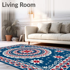 Bold Blue Red White Starburst Medallion Rug