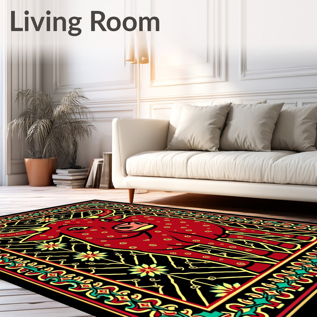 Bold Red Bull Floral Border Rug
