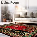 Bold Red Bull Floral Border Rug