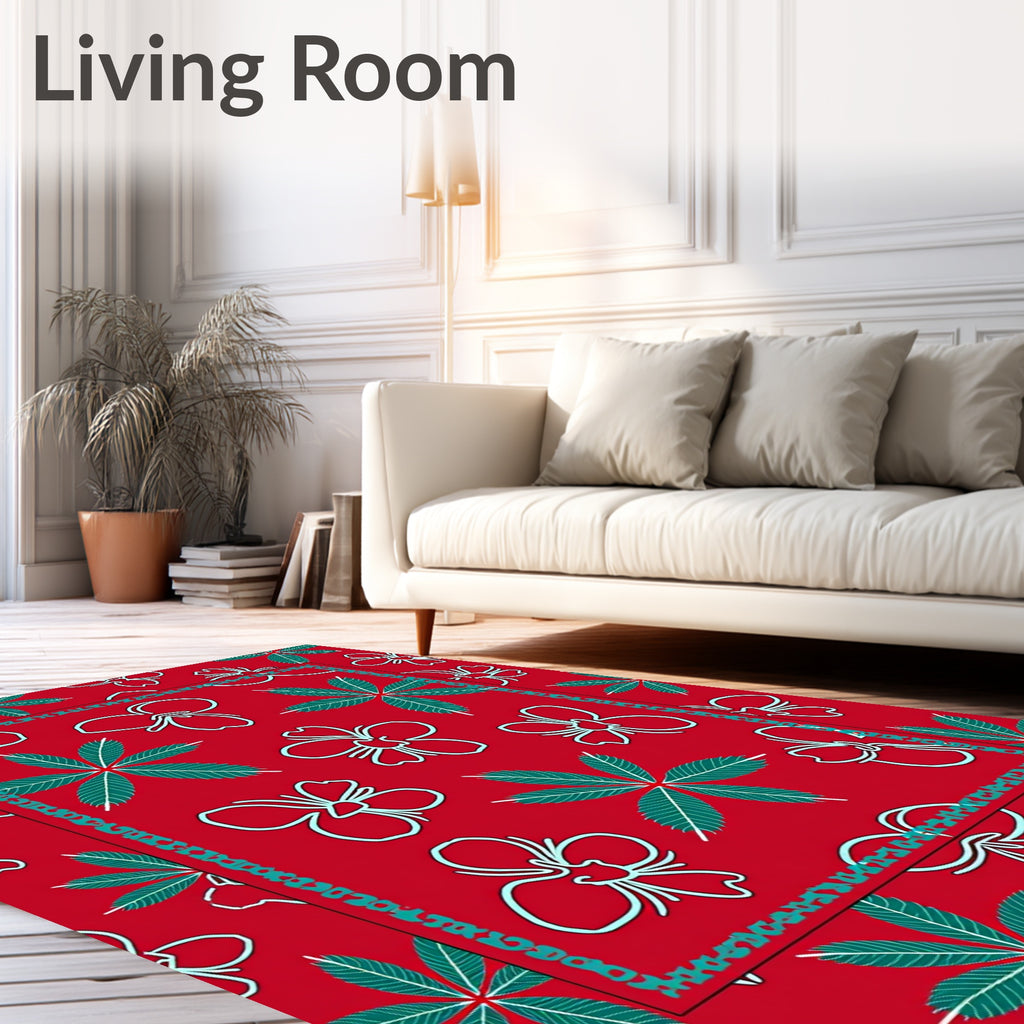 Chic red floral leaf border Rug