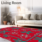 Chic red floral leaf border Rug