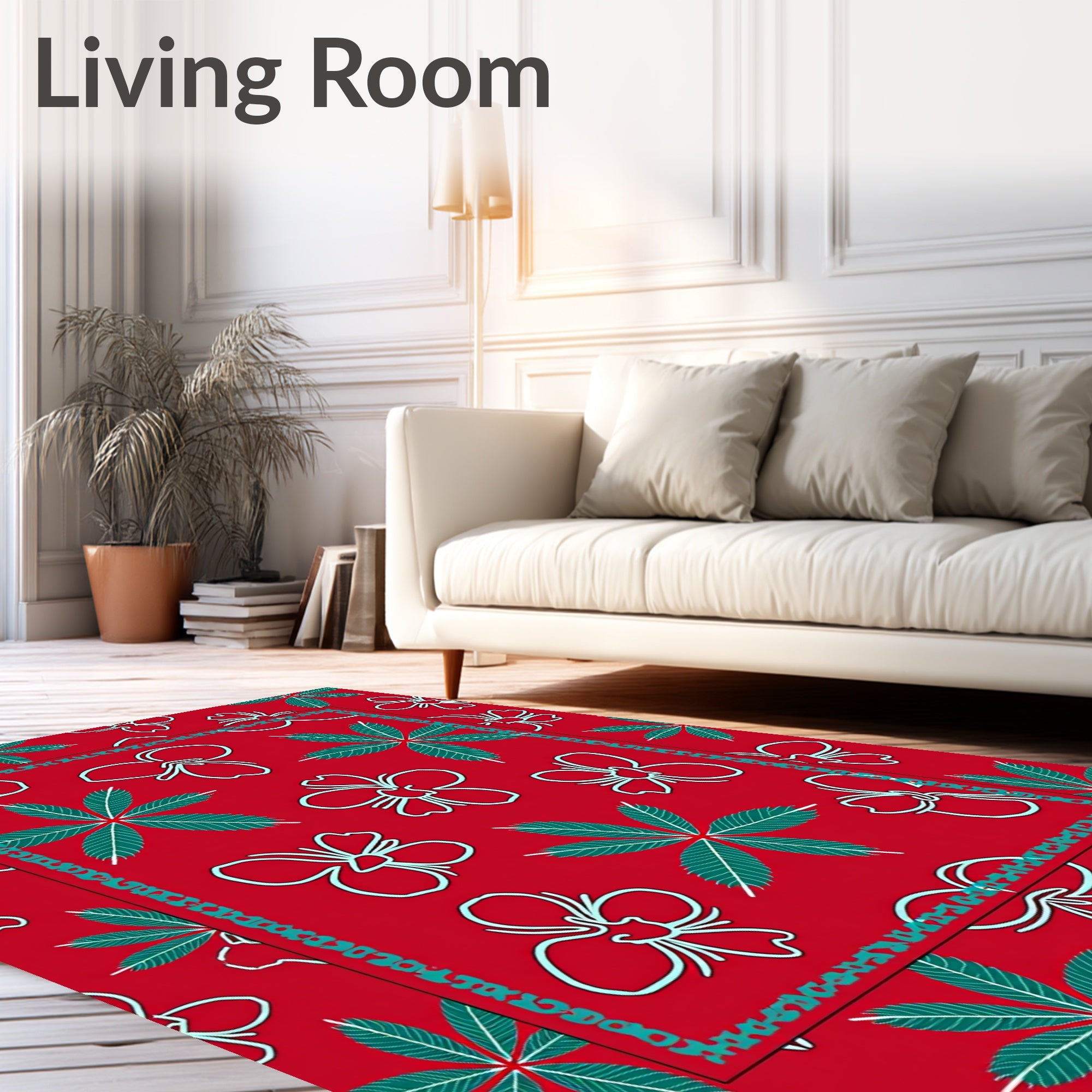 Chic red floral leaf border Rug