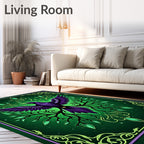 Enchanted Purple Bird Emerald Garden Rug