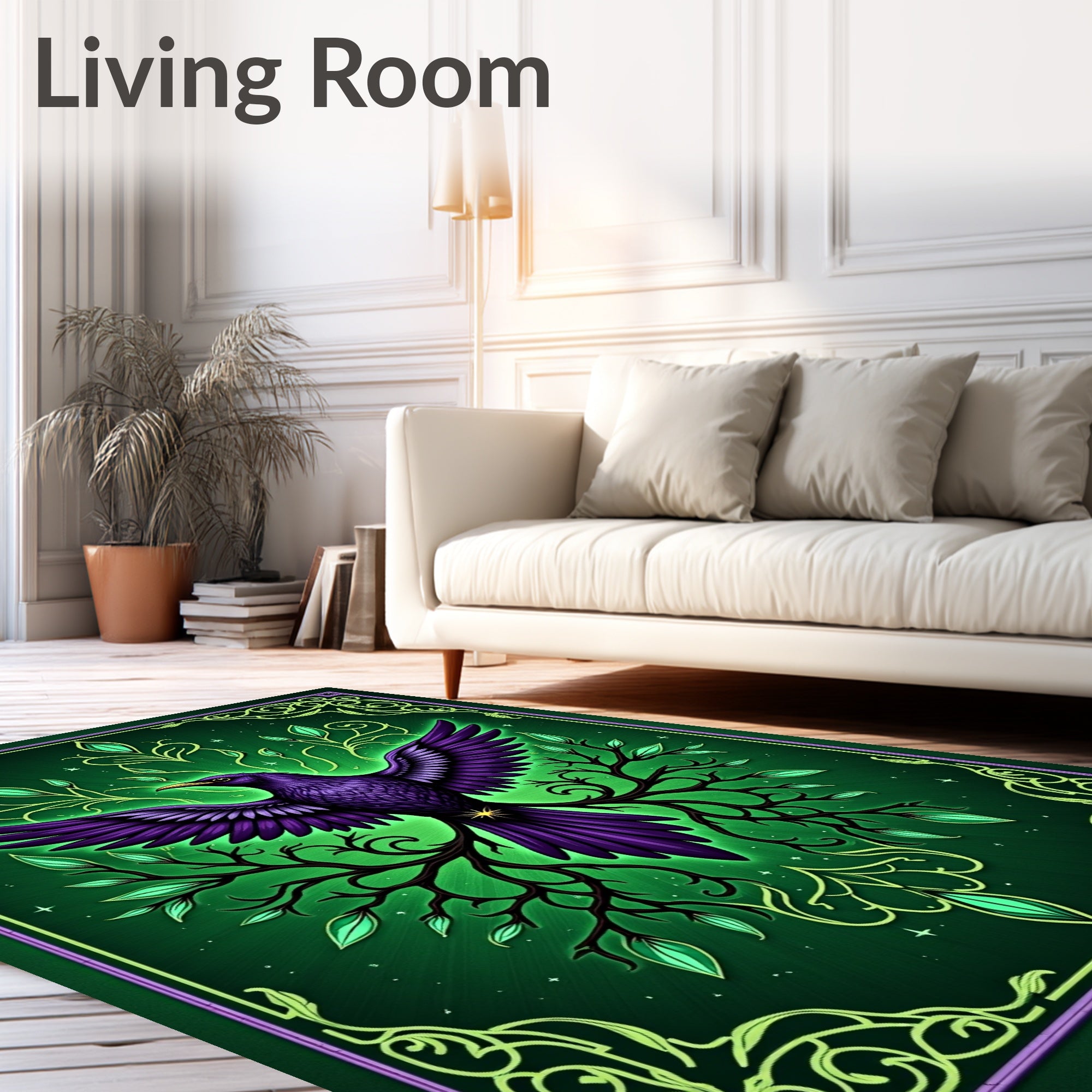 Enchanted Purple Bird Emerald Garden Rug