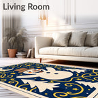 Winter Snowman Moon Stars Trees Swirls Rug