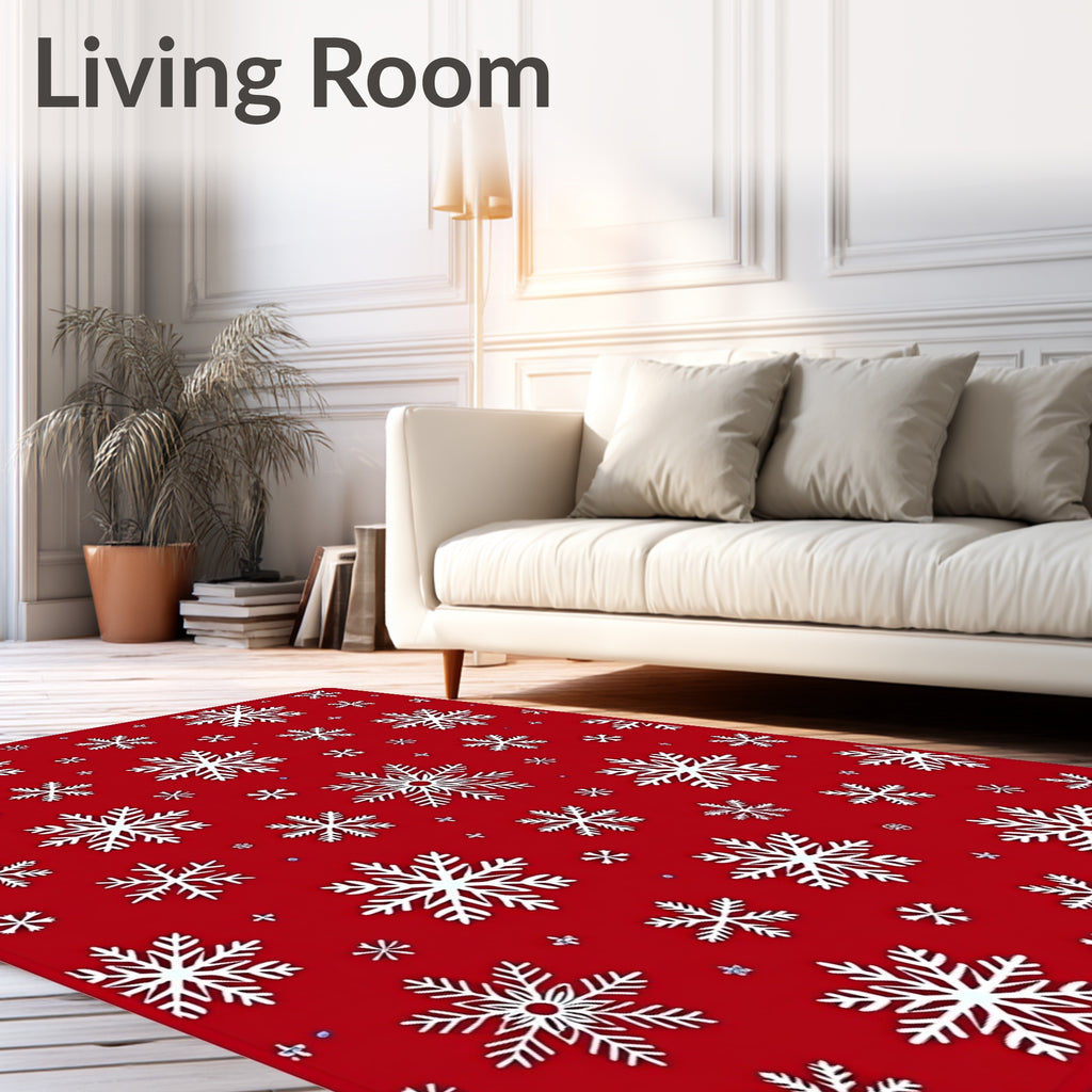 Festive Red Snowflake Collage Rug