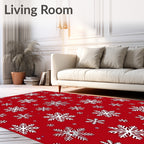Festive Red Snowflake Collage Rug