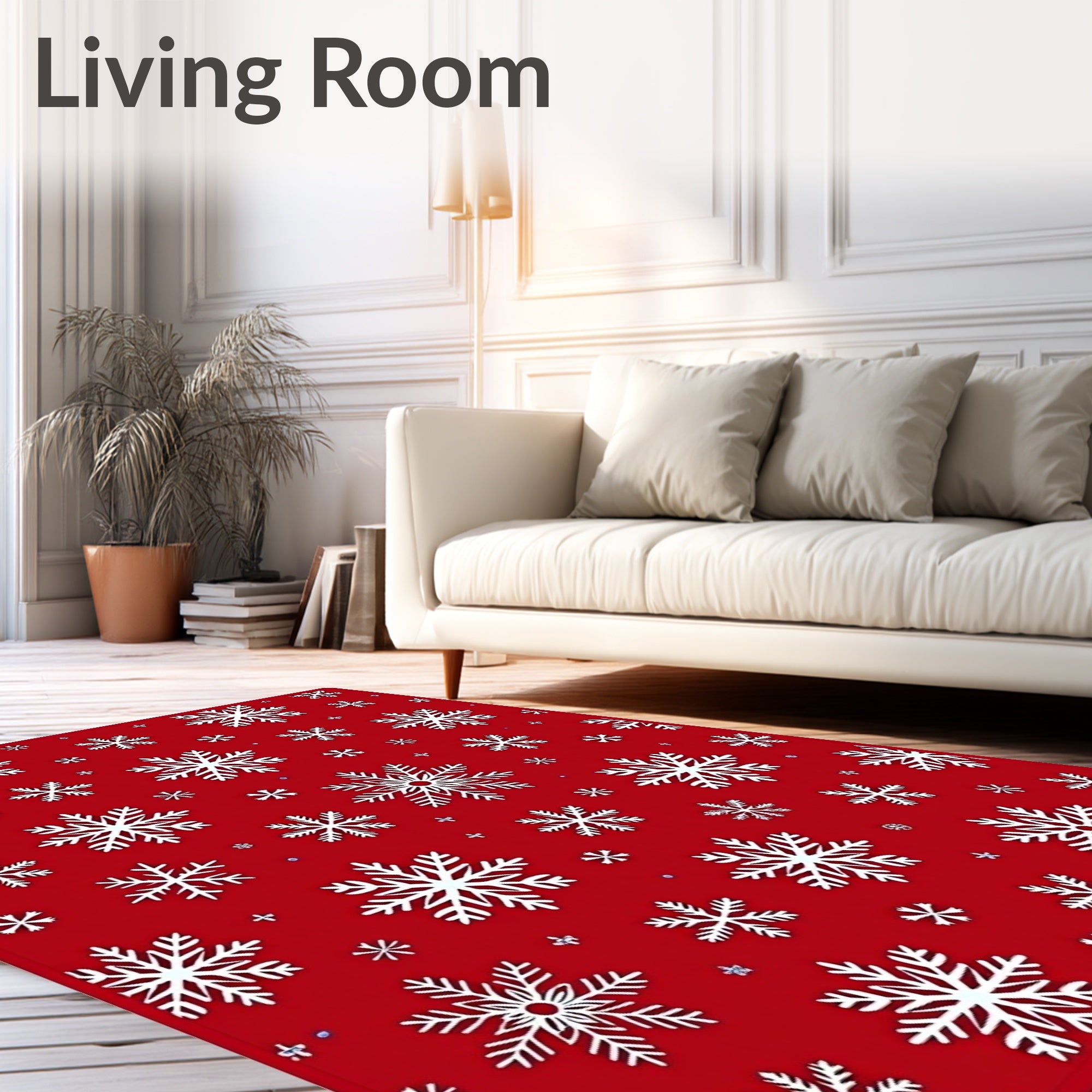 Festive Red Snowflake Collage Rug
