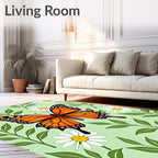 Orange Monarch Butterfly Daisy Meadow Rug