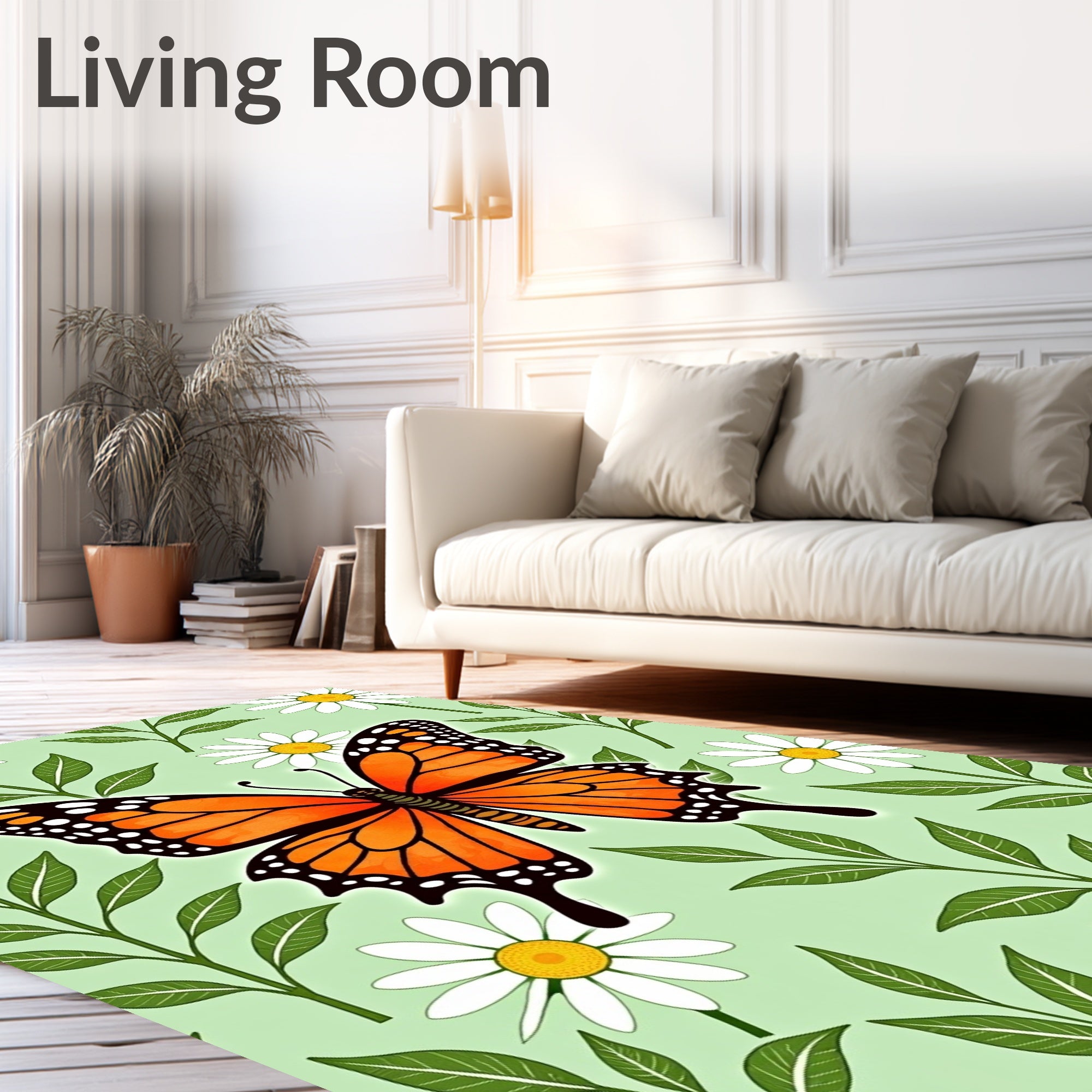 Orange Monarch Butterfly Daisy Meadow Rug