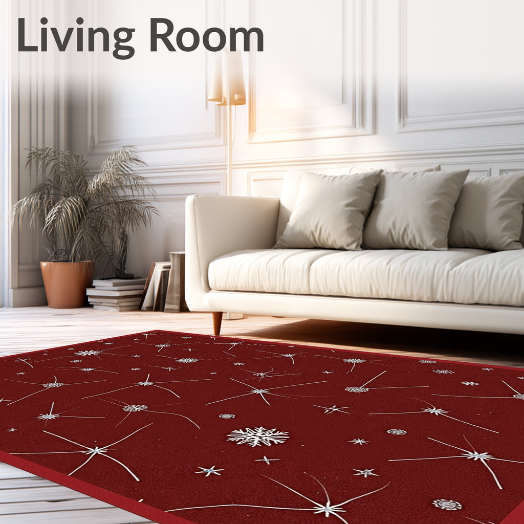 Crimson White Starburst Scatter Rug