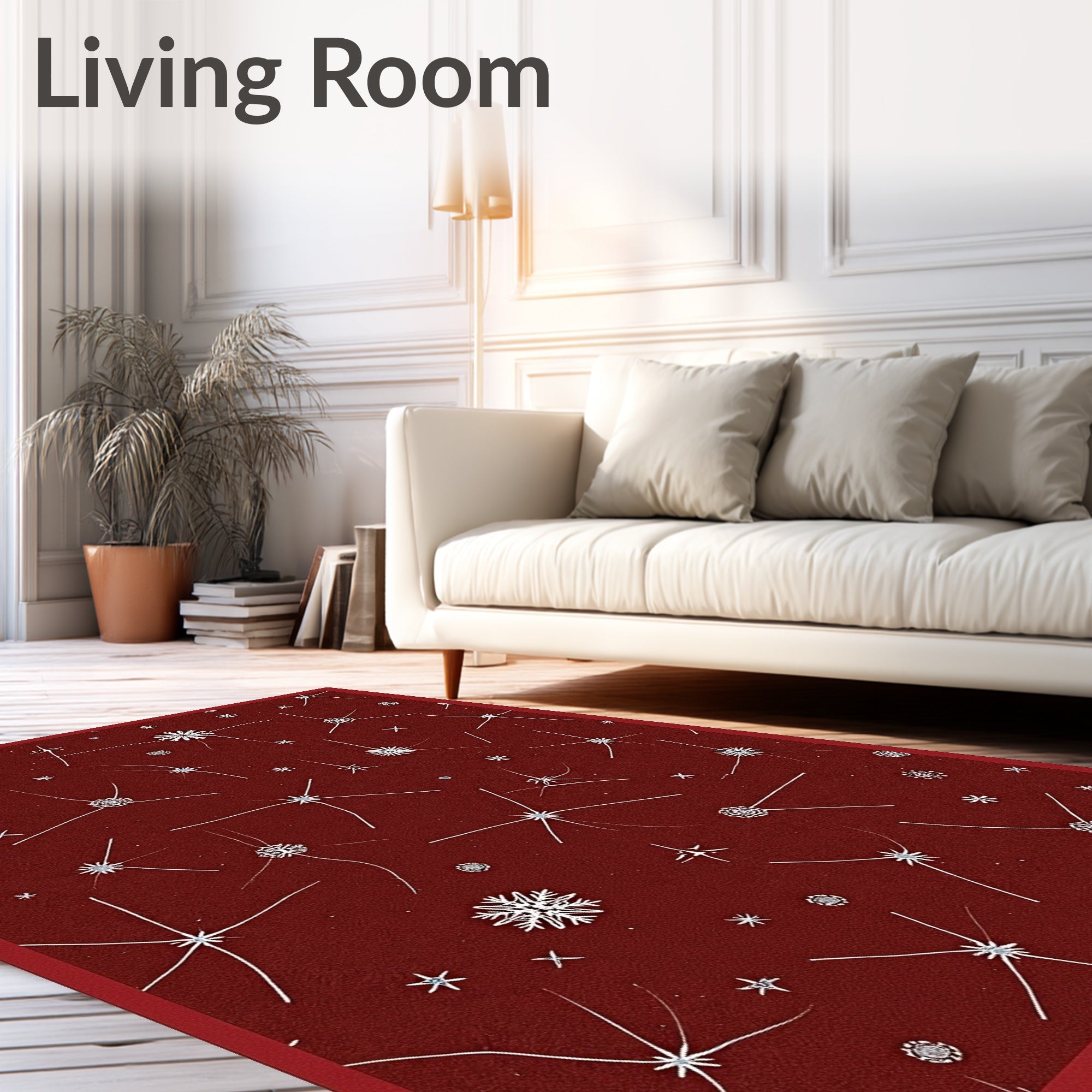 Crimson White Starburst Scatter Rug