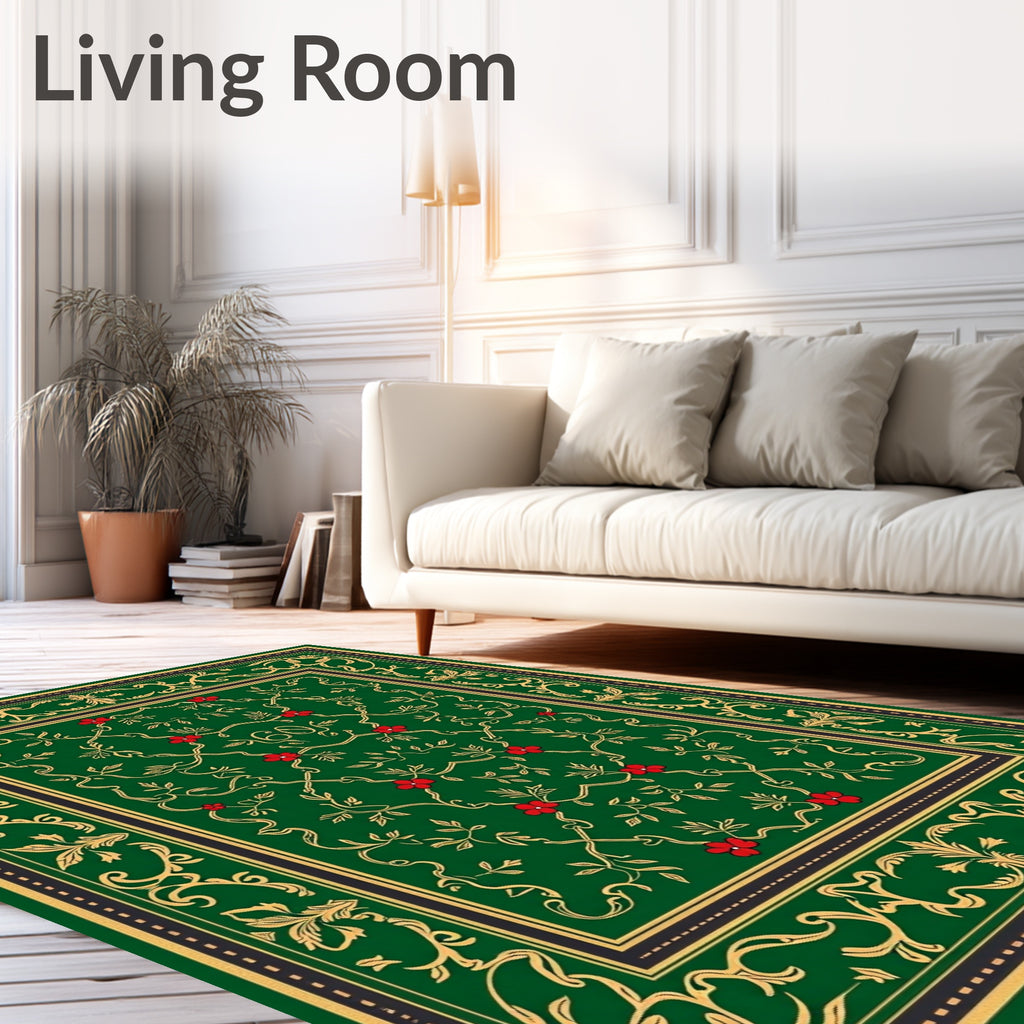 Art Deco Emerald Green Floral Scroll Rug