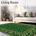 Art Deco Emerald Green Floral Scroll Rug