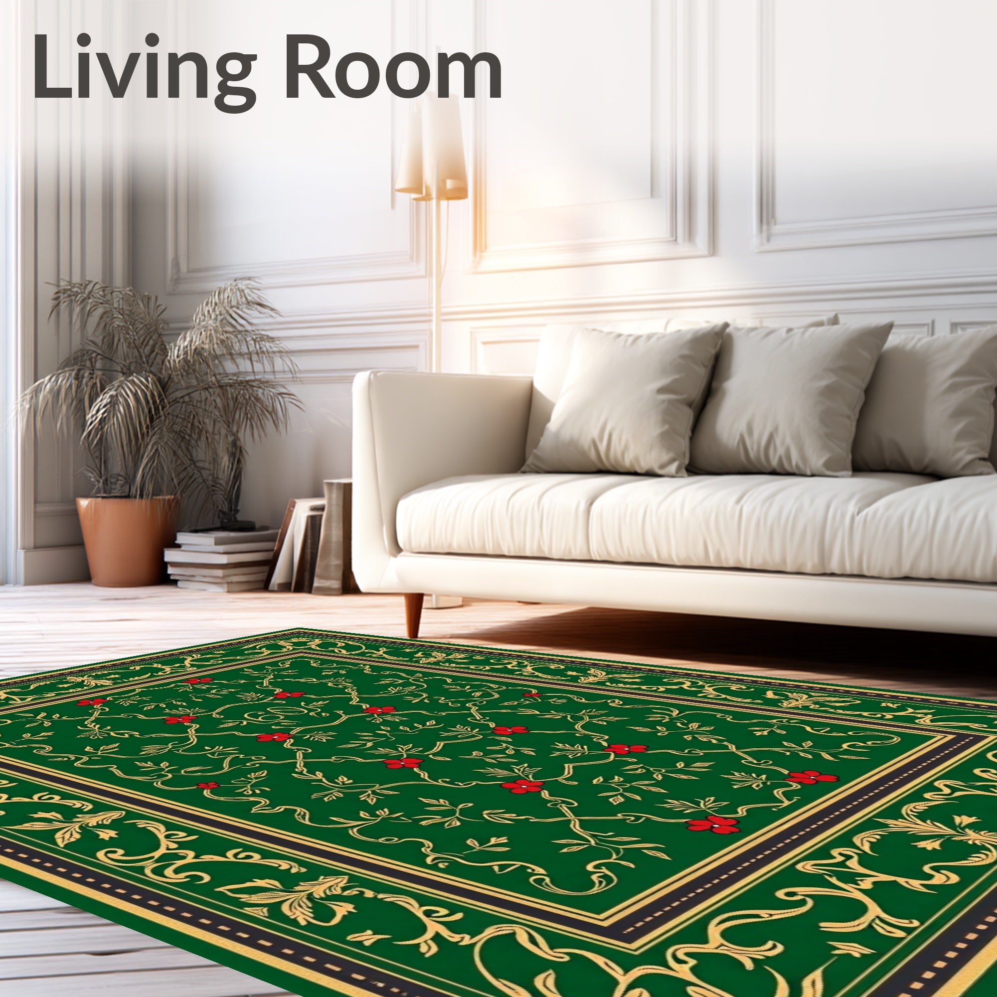 Art Deco Emerald Green Floral Scroll Rug