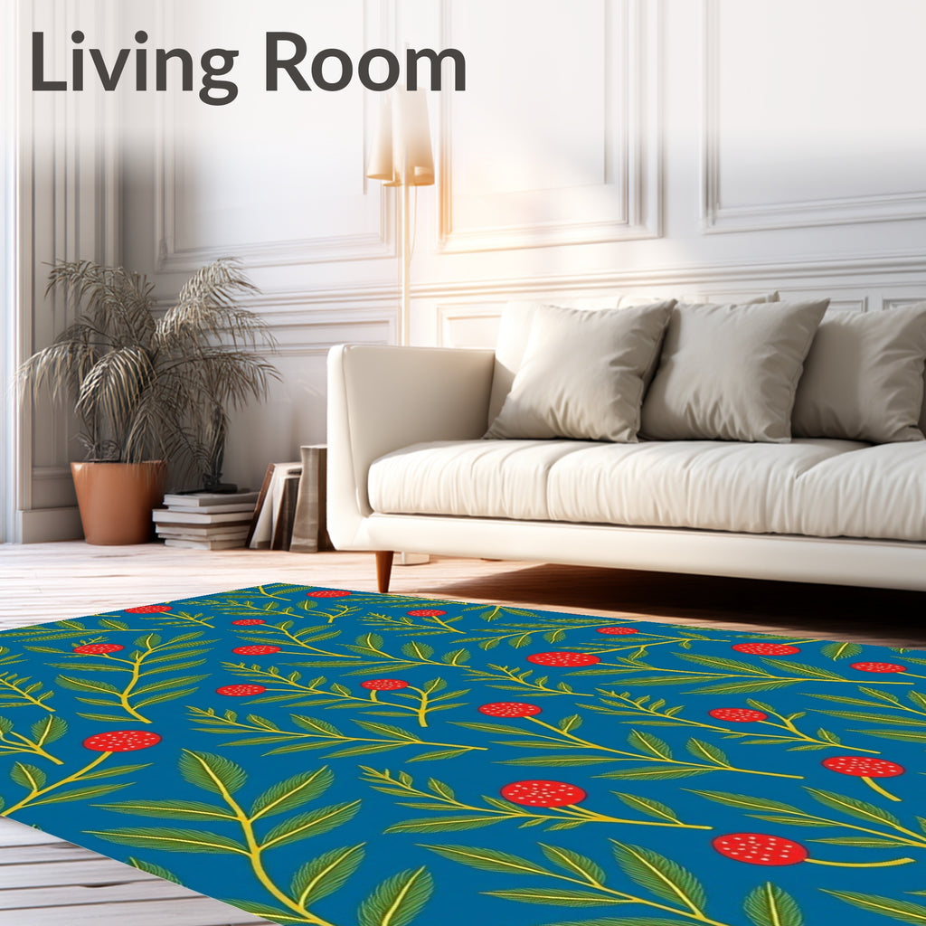Bold Red Berry Leafy Branch Rug