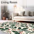 Festive Holly Berry Leaf Scatter Rug