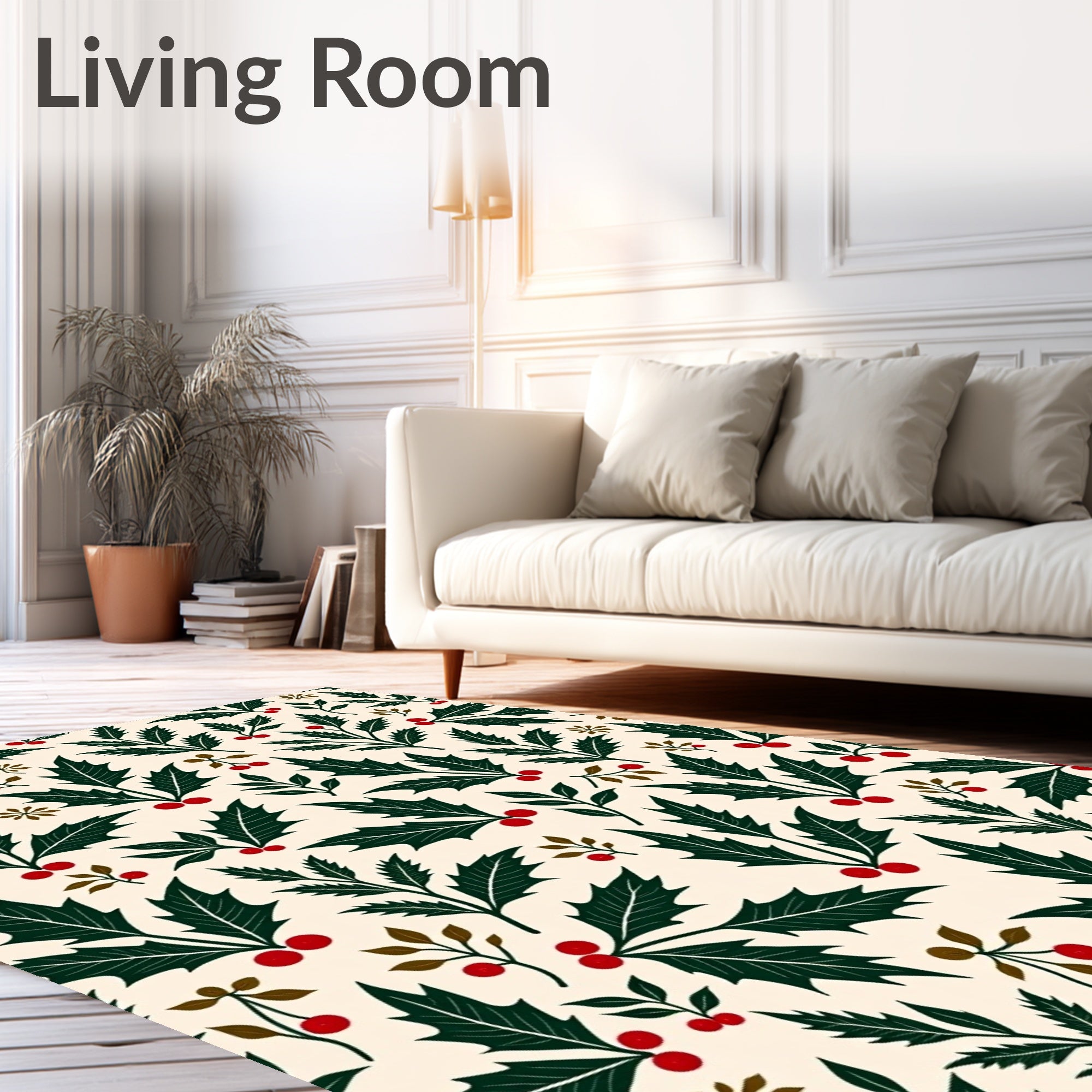 Festive Holly Berry Leaf Scatter Rug