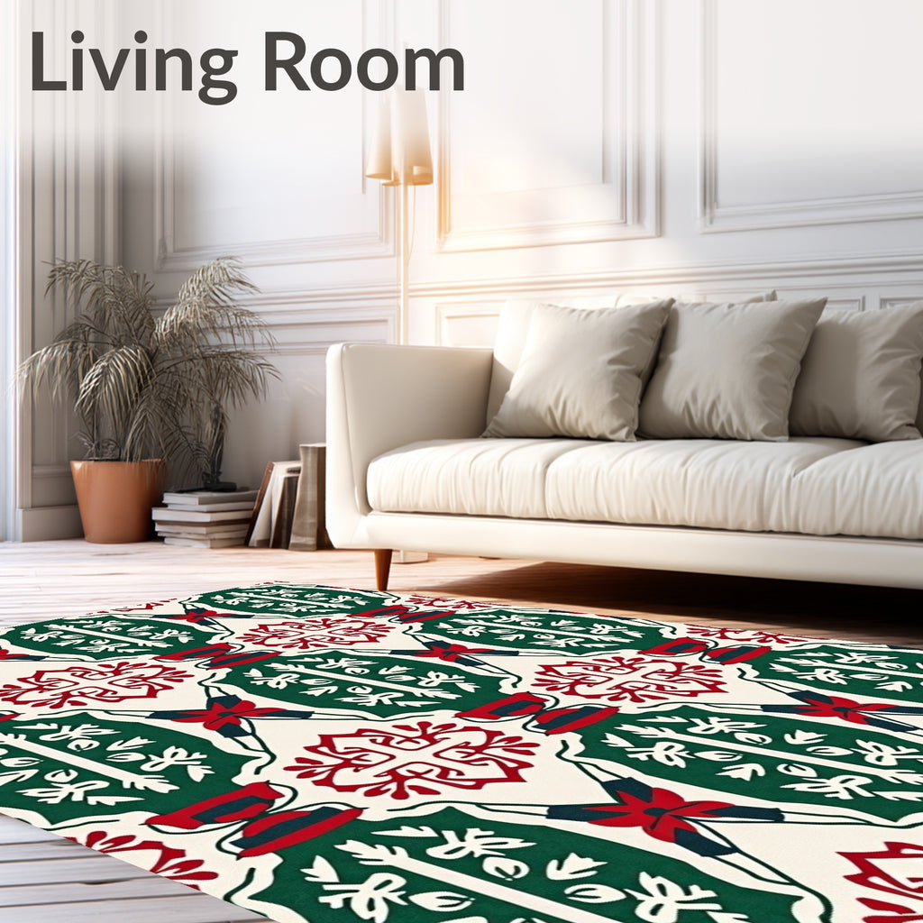 Emerald Red Ivory Geometric Medallion Rug
