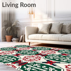 Emerald Red Ivory Geometric Medallion Rug