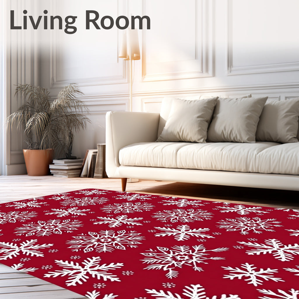 Crimson White Snowflake Winter Medallion Rug