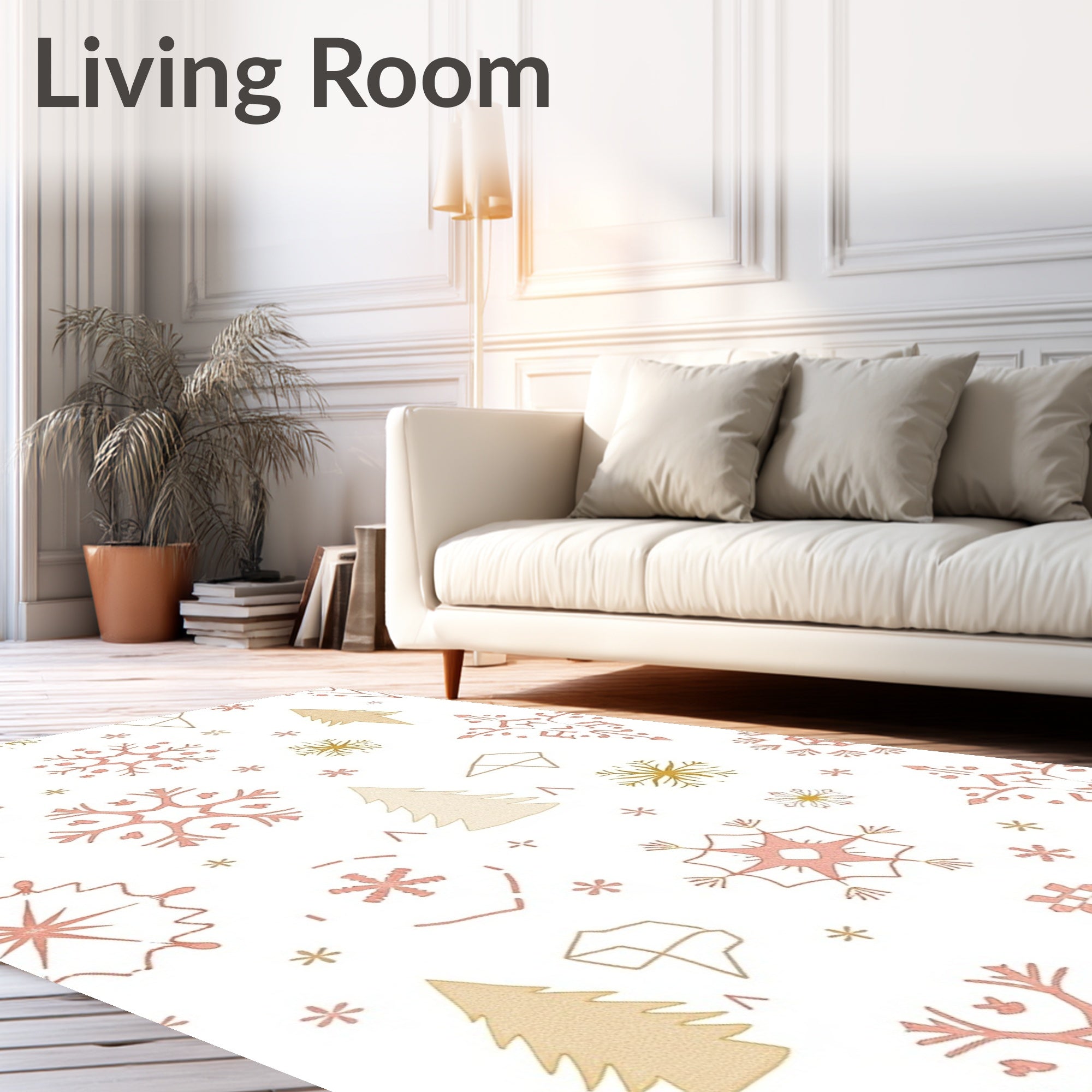 Rose Gold Snowflake Pine Tree Trio Rug
