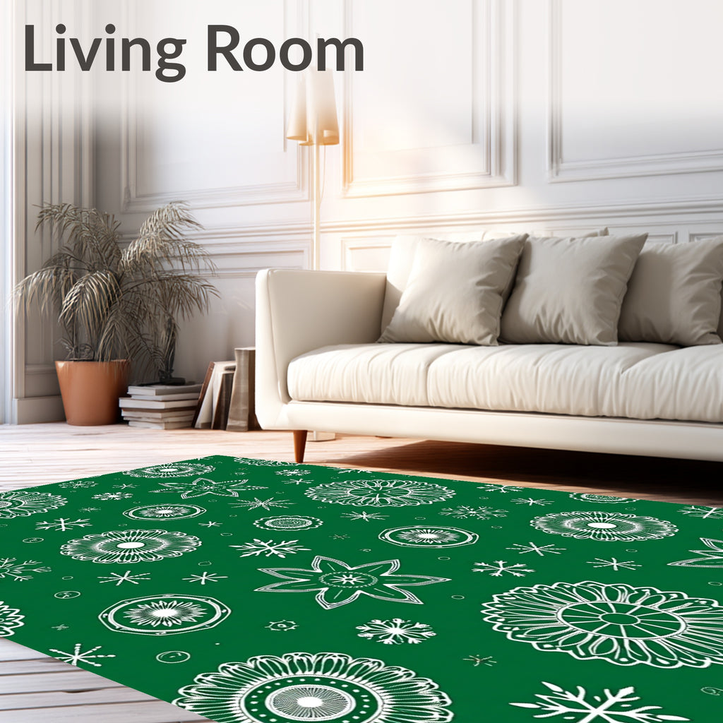 White Snowflake and Floral Medallion Arrangement Rug