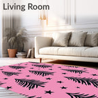 Whimsical Black Pine Stars Pink Rug