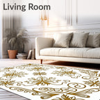 Golden Floral Scrollwork Medallion Background Rug