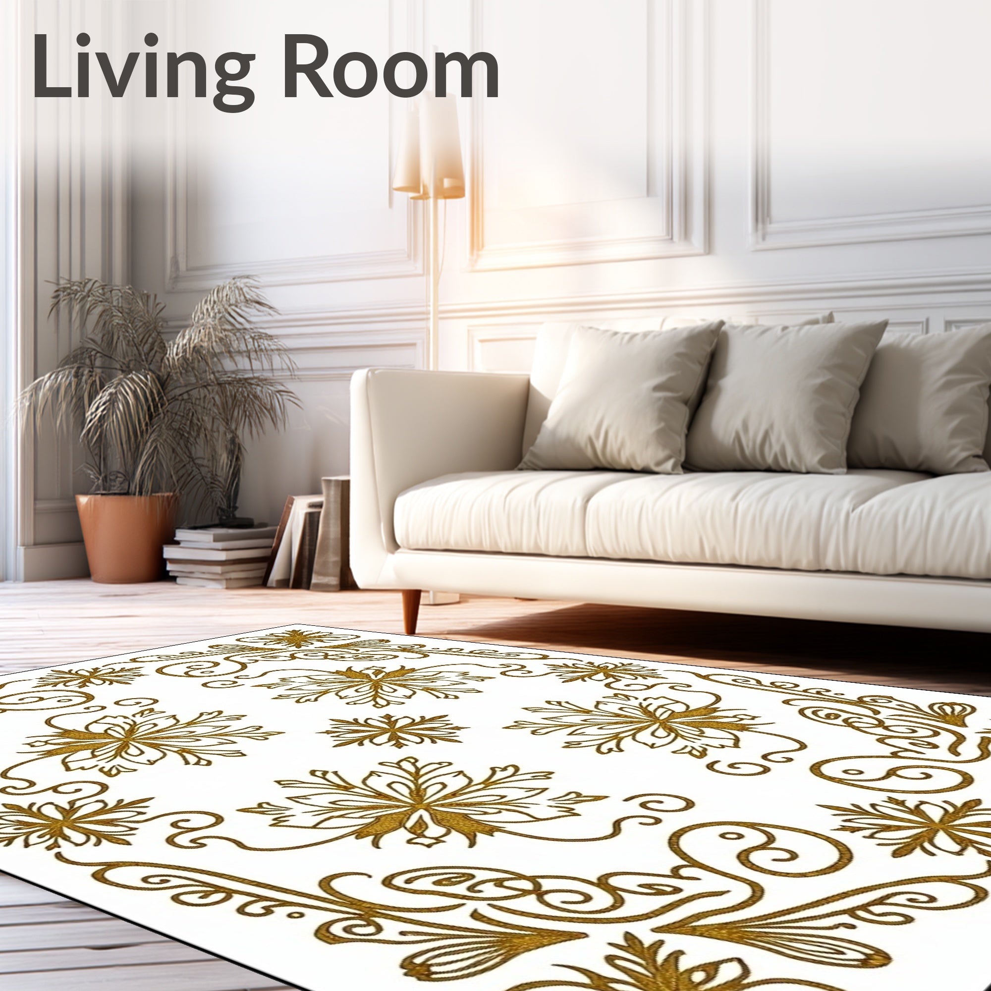 Golden Floral Scrollwork Medallion Background Rug