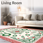 Vintage Red Green Floral Wreath Medallion Rug