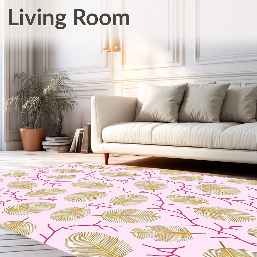 Golden Feathers Pink Coral Branch Rug