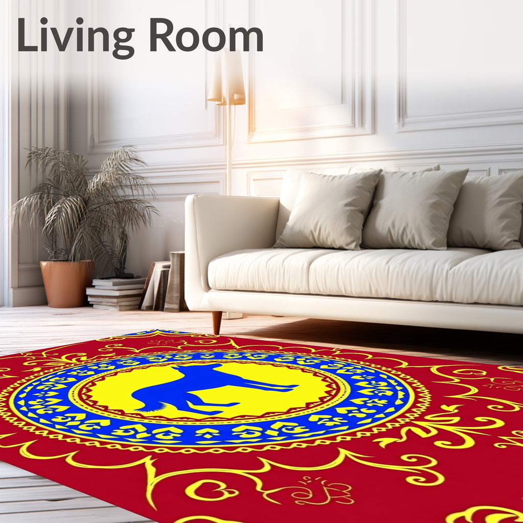 Crimson Blue Yellow Dog Medallion Rug