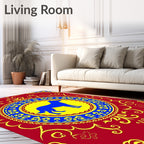 Crimson Blue Yellow Dog Medallion Rug