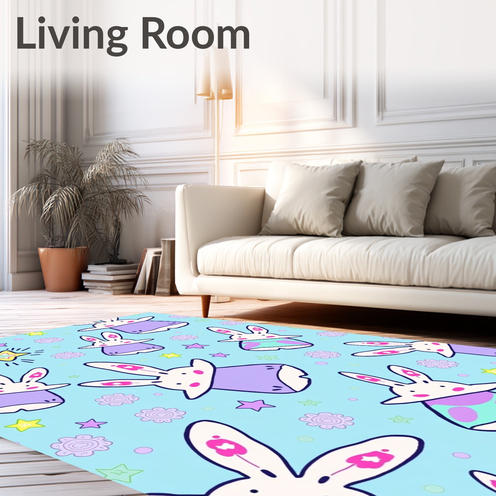 Whimsical Bunny Stars Floral Shower Rug