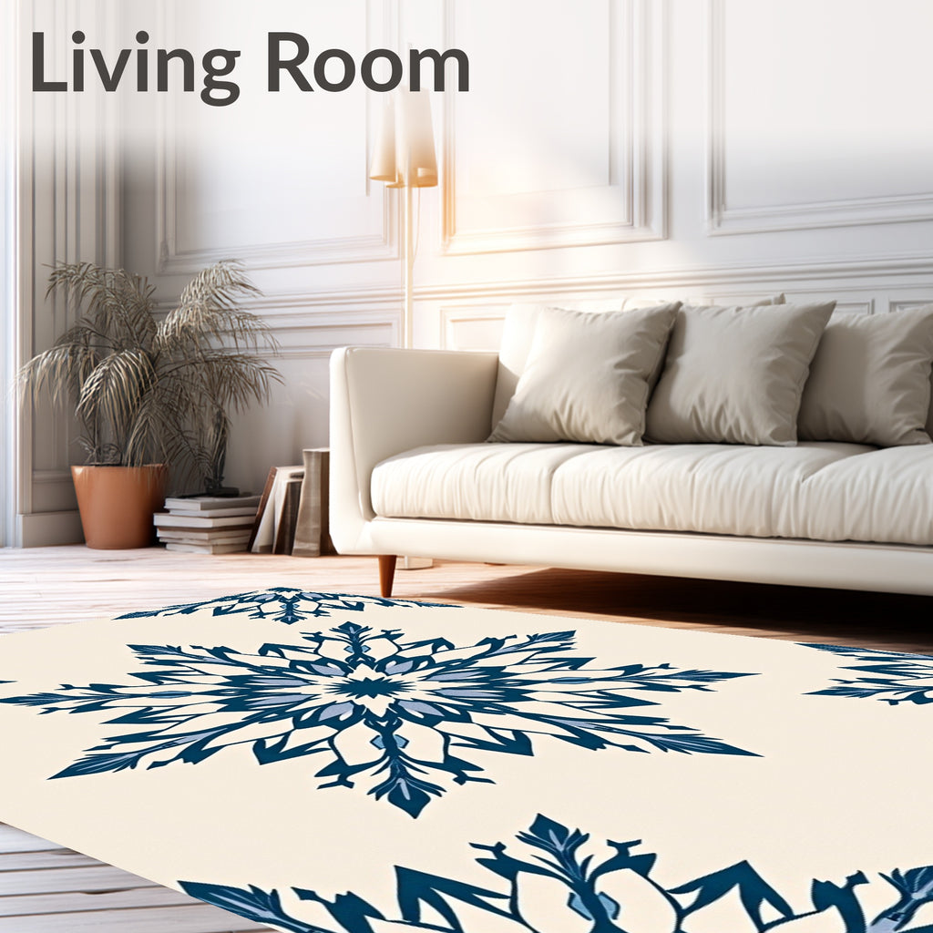 Deep Blue Floral Medallion Cream Rug
