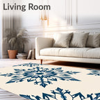Deep Blue Floral Medallion Cream Rug