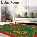 Traditional Green Red Floral Medallion Rug