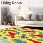 Vibrant Red Birds Evergreen Foliage Rug